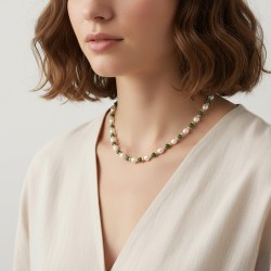 Κολιέ με Κ14 χρυσό κούμπωμα, μαργαριτάρια, αβεντουρίνη και αιματίτη - F125519